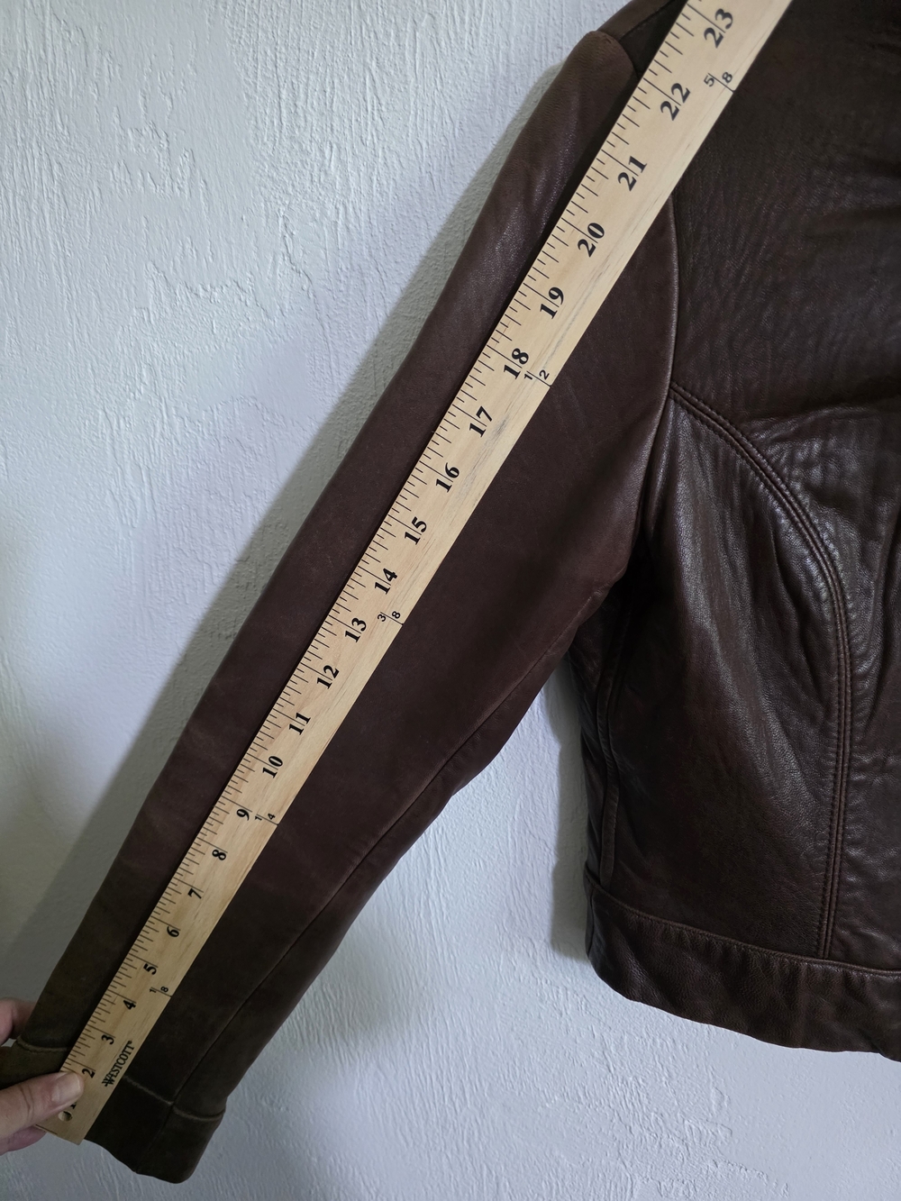 Y2K Banana Republic Genuine Leather Cropped Moto Jacket Brown - Picture 8 of 11